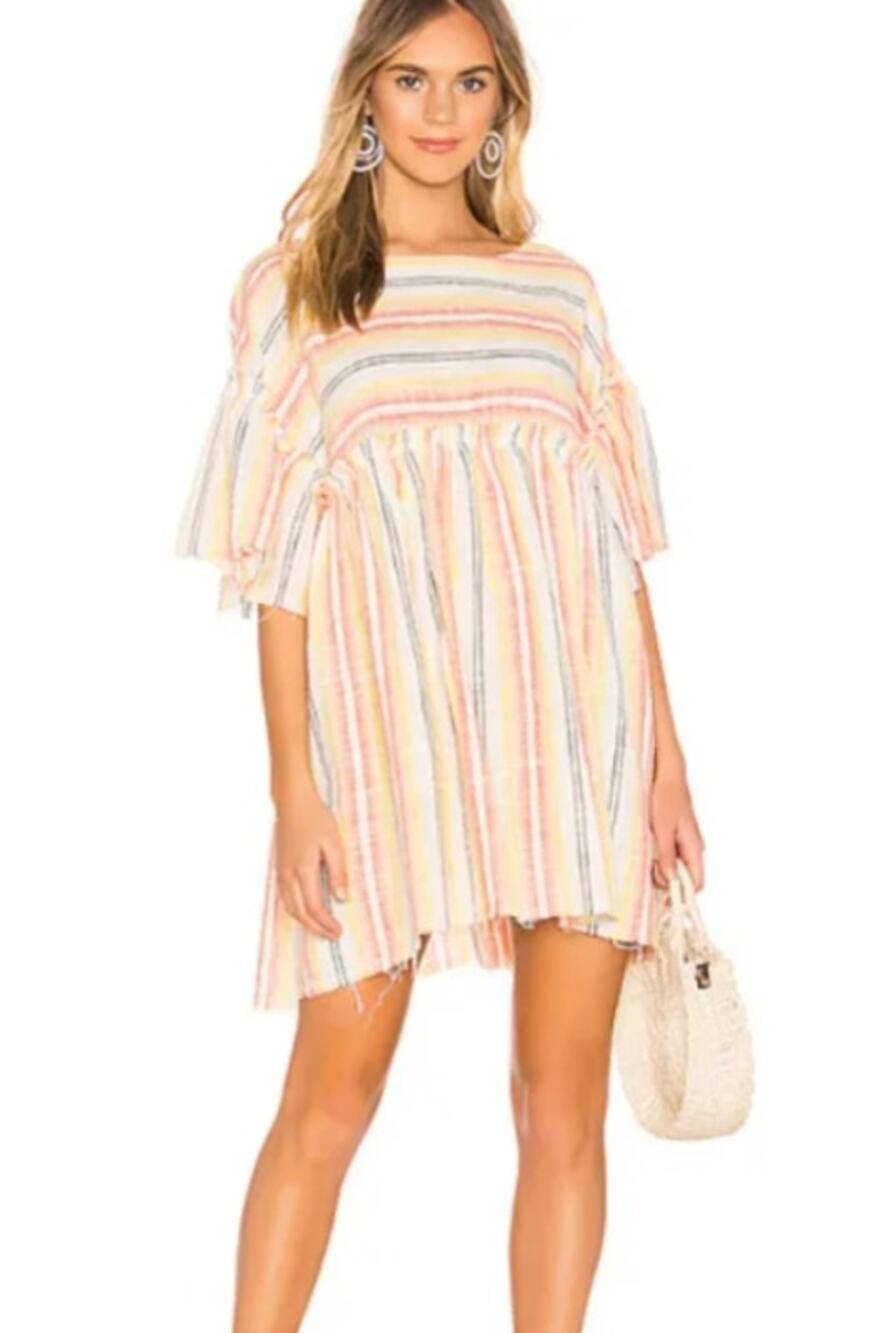 Free People Summer Nights Stripe Cotton Babydoll Tunic Dress Short Sleeve Medium